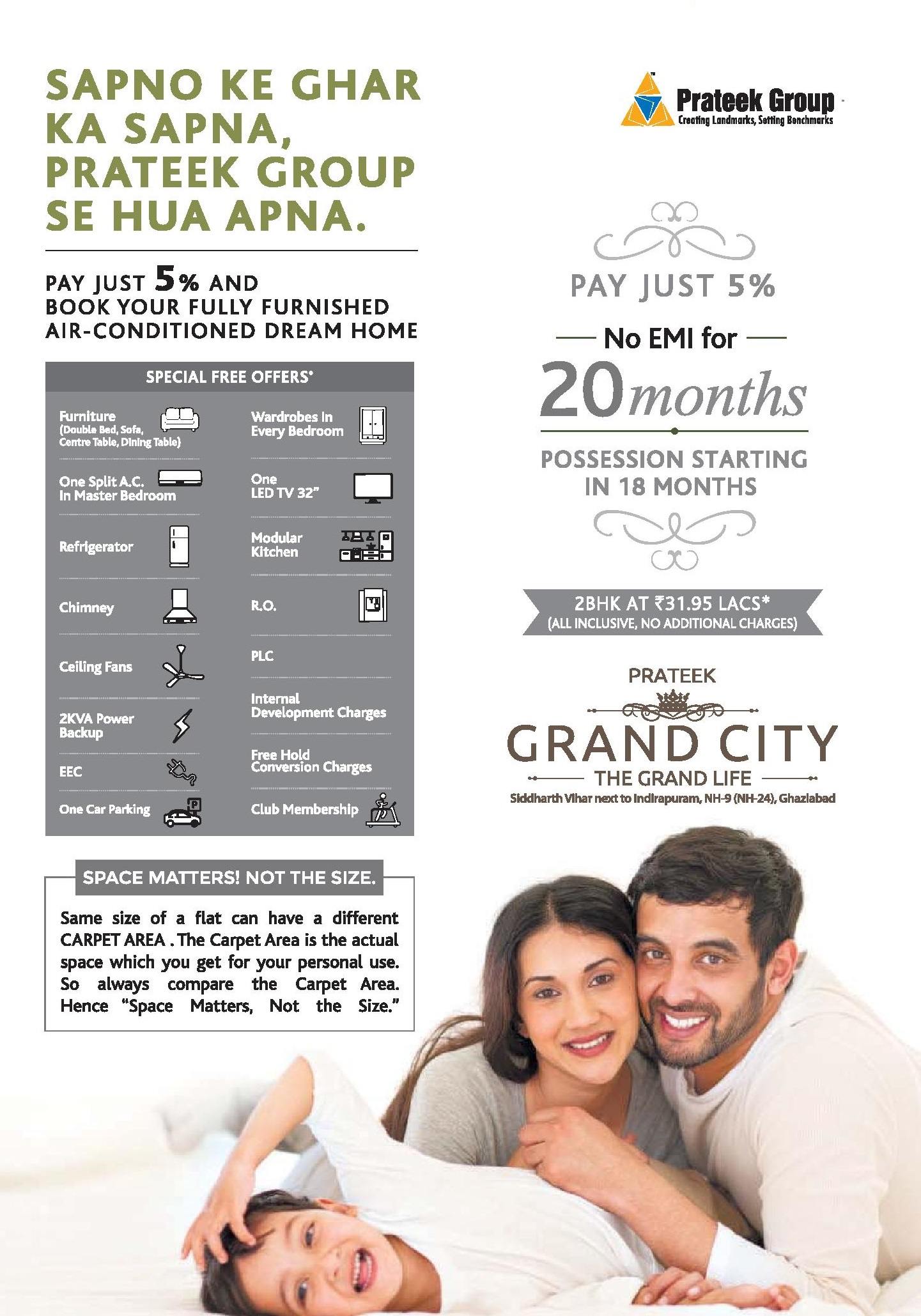 Book 2 BHK @ Rs. 31.95 Lacs at Prateek Grand City in Ghaziabad